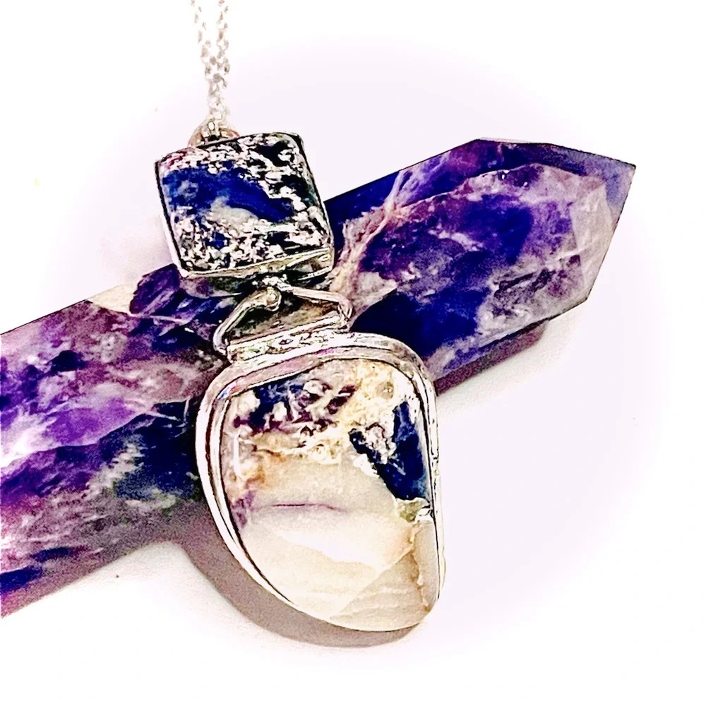 New Handmade Artisan Amethyst Dendritic Agate 925 Sterling Silver Mined Necklace